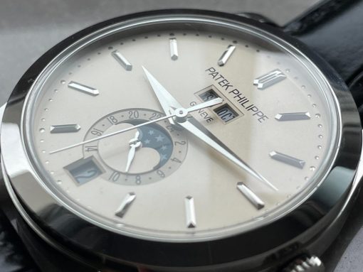 Replica PATEK PHILIPPE Annual Calendar Moonphase 5396 SS ZF 1:1 Best Edition White/Blue Dial on Black Leather Strap A324 - Image 6