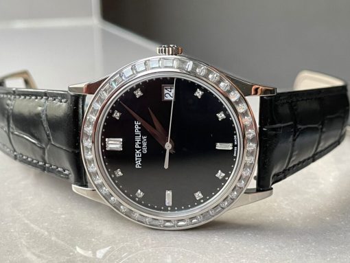 Replica PATEK PHILIPPE Calatrava ZF 5298p Date Sweep Seconds in Diamond Bezel Black Dial ZF factory - Image 7