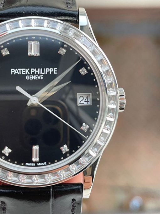 Replica PATEK PHILIPPE Calatrava ZF 5298p Date Sweep Seconds in Diamond Bezel Black Dial ZF factory - Image 8