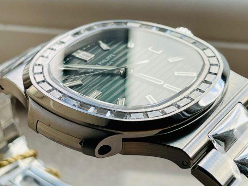 Replica PATEK PHILIPPE Nautilus 5711/1A PPF 1:1 Best Edition Green Textured Dial T Diamonds Bezel on SS Bracelet 324CS V4 - Image 3