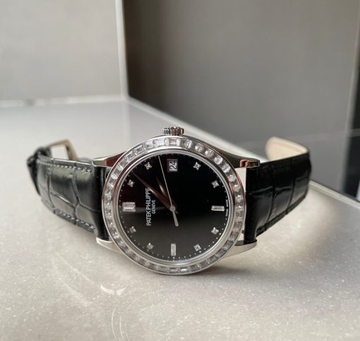 Replica PATEK PHILIPPE Calatrava ZF 5298p Date Sweep Seconds in Diamond Bezel Black Dial ZF factory - Image 6