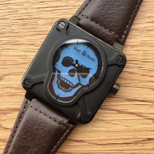 Replica Bell & Ross BR 01 Skull PVD Blue Dial Brown Leather Strap MIYOTA 9015 - Image 2