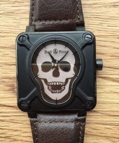 Replica Bell & Ross BR 01 Skull PVD Gray Dial Brown Leather Strap MIYOTA 9015
