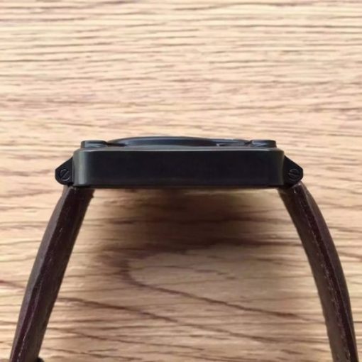 Replica Bell & Ross BR 01 Skull PVD Gray Dial Brown Leather Strap MIYOTA 9015 - Image 4
