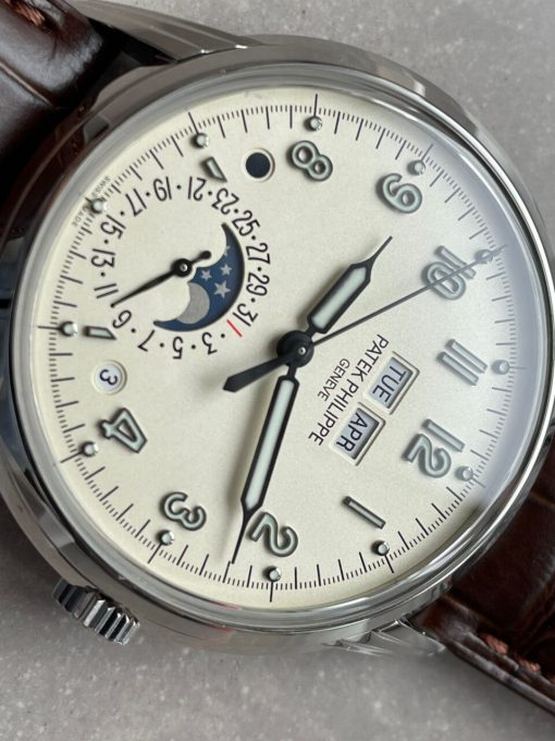 Replica PATEK PHILIPPE Perpetual Calendar 5320G-001 SS GSF 1:1 Best Edition Cream Dial on Brown Leather Strap A324 - Image 8