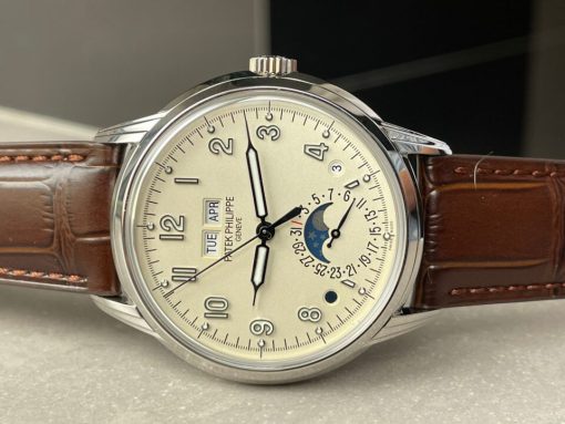 Replica PATEK PHILIPPE Perpetual Calendar 5320G-001 SS GSF 1:1 Best Edition Cream Dial on Brown Leather Strap A324 - Image 10