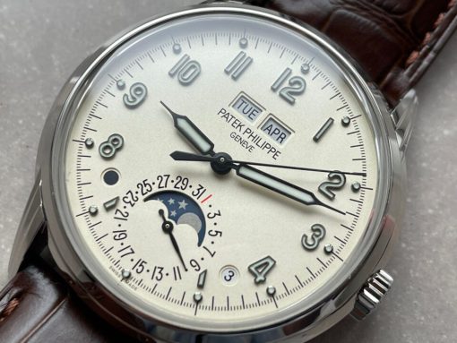 Replica PATEK PHILIPPE Perpetual Calendar 5320G-001 SS GSF 1:1 Best Edition Cream Dial on Brown Leather Strap A324 - Image 7