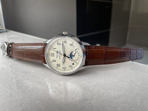 Replica PATEK PHILIPPE Perpetual Calendar 5320G-001 SS GSF 1:1 Best Edition Cream Dial on Brown Leather Strap A324 - Image 5