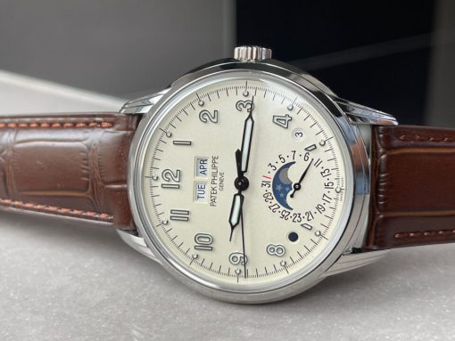 Replica PATEK PHILIPPE Perpetual Calendar 5320G-001 SS GSF 1:1 Best Edition Cream Dial on Brown Leather Strap A324 - Image 6