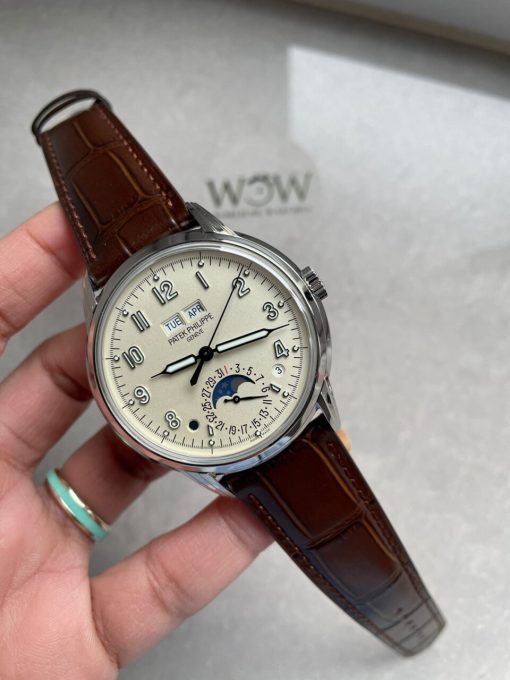 Replica PATEK PHILIPPE Perpetual Calendar 5320G-001 SS GSF 1:1 Best Edition Cream Dial on Brown Leather Strap A324 - Image 3