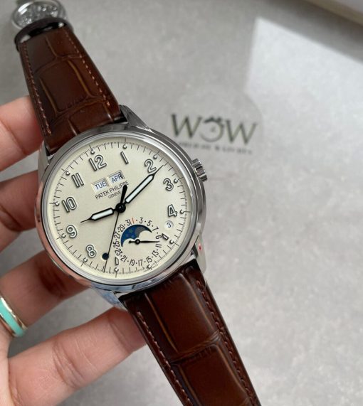 Replica PATEK PHILIPPE Perpetual Calendar 5320G-001 SS GSF 1:1 Best Edition Cream Dial on Brown Leather Strap A324