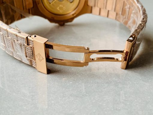 Replica PATEK PHILIPPE ICED Nautilus Jumbo 5711 RG TWF Full Paved Diamonds Dial Case and Bracelet A324 - Image 8
