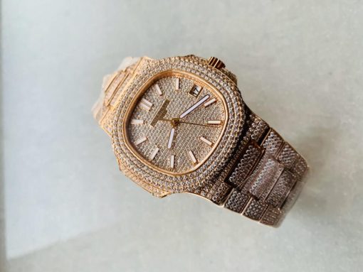 Replica PATEK PHILIPPE ICED Nautilus Jumbo 5711 RG TWF Full Paved Diamonds Dial Case and Bracelet A324 - Image 5