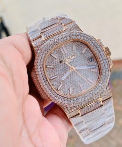 Replica PATEK PHILIPPE ICED Nautilus Jumbo 5711 RG TWF Full Paved Diamonds Dial Case and Bracelet A324
