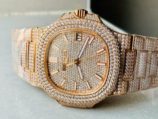 Replica PATEK PHILIPPE ICED Nautilus Jumbo 5711 RG TWF Full Paved Diamonds Dial Case and Bracelet A324 - Image 4