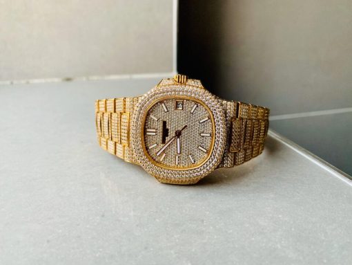 Replica PATEK PHILIPPE ICED Nautilus Jumbo 5711 YG TWF Full Paved Diamonds Dial Case and Bracelet A324 - Image 4