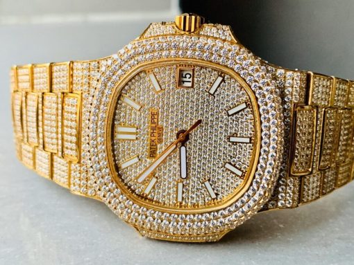 Replica PATEK PHILIPPE ICED Nautilus Jumbo 5711 YG TWF Full Paved Diamonds Dial Case and Bracelet A324 - Image 3