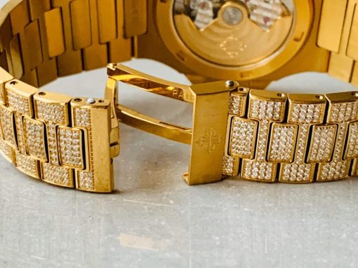Replica PATEK PHILIPPE ICED Nautilus Jumbo 5711 YG TWF Full Paved Diamonds Dial Case and Bracelet A324 - Image 9