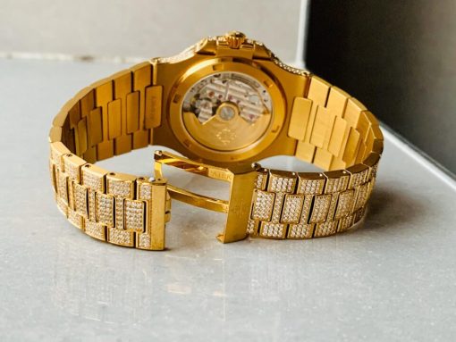 Replica PATEK PHILIPPE ICED Nautilus Jumbo 5711 YG TWF Full Paved Diamonds Dial Case and Bracelet A324 - Image 7