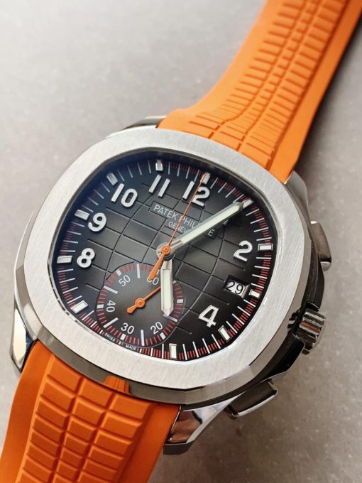 Replica PATEK PHILIPPE Aquanaut 5168G 42mm SS ZF 1:1 Best Edition Black Dial on Orange Rubber Strap - Image 4