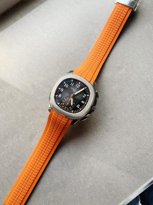 Replica PATEK PHILIPPE Aquanaut 5168G 42mm SS ZF 1:1 Best Edition Black Dial on Orange Rubber Strap - Image 3