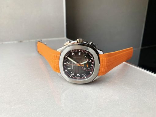 Replica PATEK PHILIPPE Aquanaut 5168G 42mm SS ZF 1:1 Best Edition Black Dial on Orange Rubber Strap - Image 6