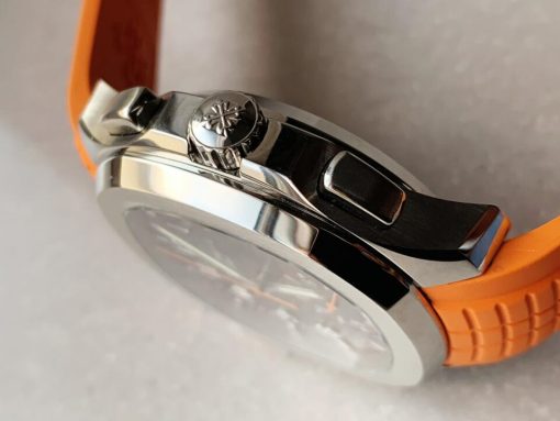Replica PATEK PHILIPPE Aquanaut 5168G 42mm SS ZF 1:1 Best Edition Black Dial on Orange Rubber Strap - Image 7