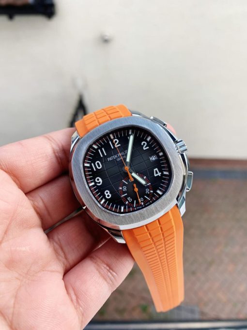 Replica PATEK PHILIPPE Aquanaut 5168G 42mm SS ZF 1:1 Best Edition Black Dial on Orange Rubber Strap - Image 2