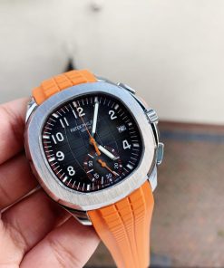 Replica PATEK PHILIPPE Aquanaut 5168G 42mm SS ZF 1:1 Best Edition Black Dial on Orange Rubber Strap