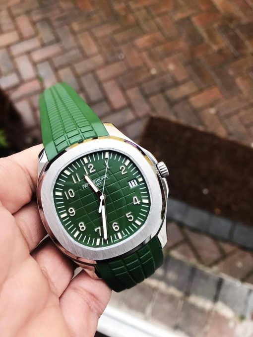 Replica PATEK PHILIPPE Aquanaut 5168G 42mm SS ZF 1:1 Best Edition Green Dial on Green Rubber Strap