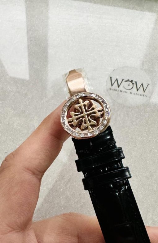 Replica PATEK PHILIPPE 6104P Moon RG Black Dial Diamond Bezel on Black Leather Strap A240 V2 - Image 13