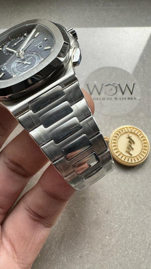 Replica PATEK PHILIPPE PPF Nautilus Chronograph Travel 5990 SS Grey Dial Stick on SS Bracelet A28-520 - Image 11