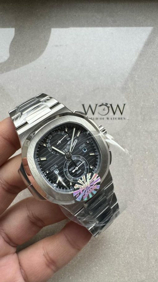 Replica PATEK PHILIPPE PPF Nautilus Chronograph Travel 5990 SS Grey Dial Stick on SS Bracelet A28-520 - Image 5