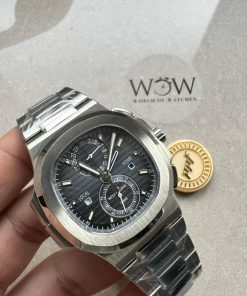 Replica PATEK PHILIPPE PPF Nautilus Chronograph Travel 5990 SS Grey Dial Stick on SS Bracelet A28-520