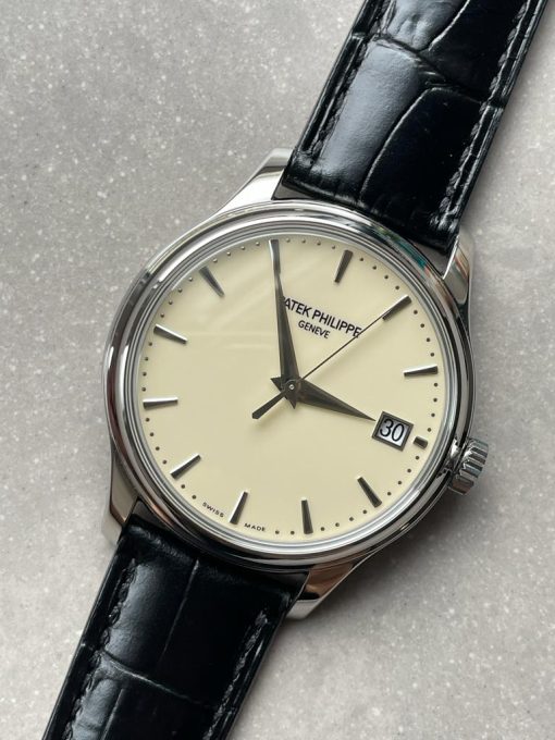Replica PATEK PHILIPPE Calatrava ZF 5298p Date off White Dial SS bezel ZF factory