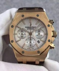 Replica Audemars Piguet Royal Oak Chronograph SS White Dial Leather Strap A7750