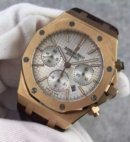 Replica Audemars Piguet Royal Oak Chronograph SS White Dial Leather Strap A7750 - Image 2