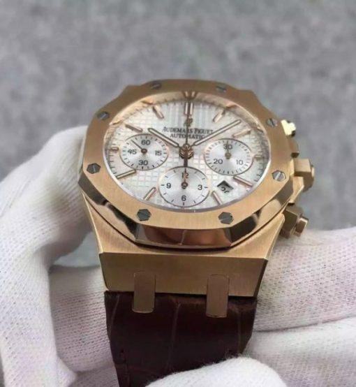 Replica Audemars Piguet Royal Oak Chronograph SS White Dial Leather Strap A7750 - Image 3