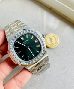 Replica PATEK PHILIPPE Nautilus 5711/1A PPF 1:1 Best Edition Green Textured Dial T Diamonds Bezel on SS Bracelet 324CS V4