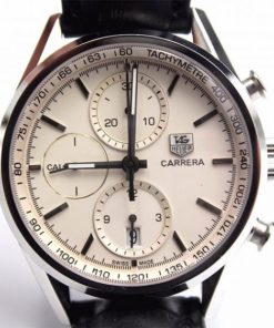 Replica Tag Heuer Carrera CAL1887 Chrono 40mm SS White Dial Leather Strap A7750