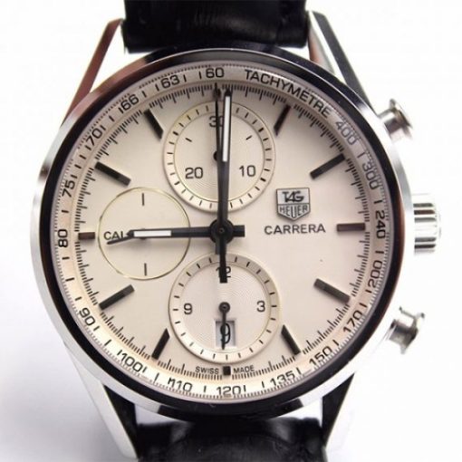 Replica Tag Heuer Carrera CAL1887 Chrono 40mm SS White Dial Leather Strap A7750