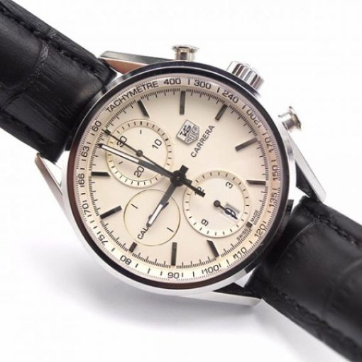 Replica Tag Heuer Carrera CAL1887 Chrono 40mm SS White Dial Leather Strap A7750 - Image 2