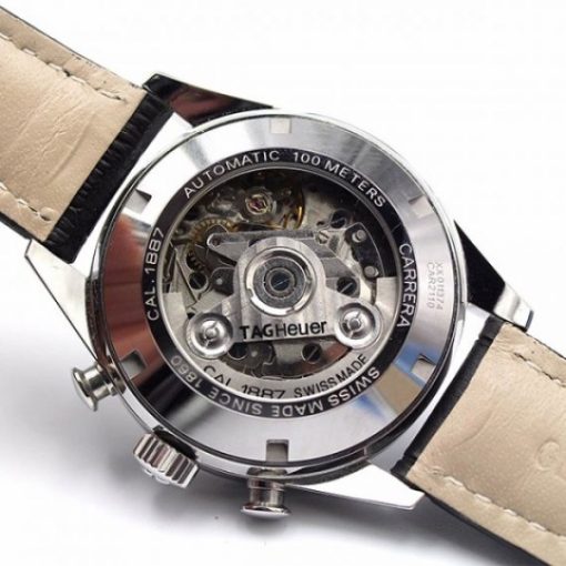 Replica Tag Heuer Carrera CAL1887 Chrono 40mm SS White Dial Leather Strap A7750 - Image 3