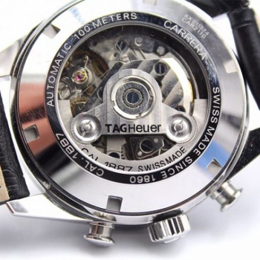 Replica Tag Heuer Carrera CAL1887 Chrono 40mm SS White Dial Leather Strap A7750 - Image 4