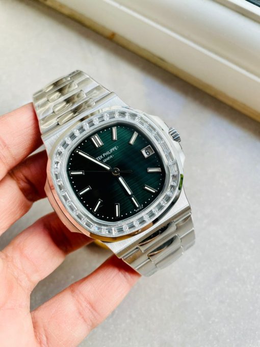 Replica PATEK PHILIPPE Nautilus 5711/1A PPF 1:1 Best Edition Green Textured Dial T Diamonds Bezel on SS Bracelet 324CS V4 - Image 6