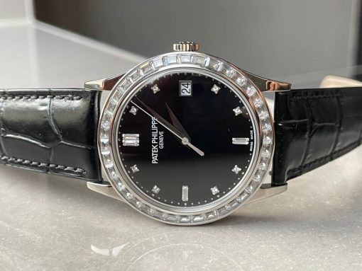 Replica PATEK PHILIPPE Calatrava ZF 5298p Date Sweep Seconds in Diamond Bezel Black Dial ZF factory - Image 4