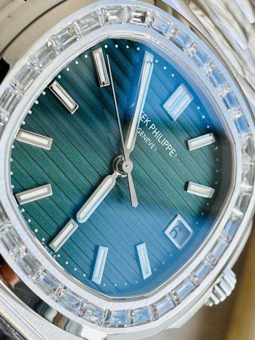 Replica PATEK PHILIPPE Nautilus 5711/1A PPF 1:1 Best Edition Green Textured Dial T Diamonds Bezel on SS Bracelet 324CS V4 - Image 8