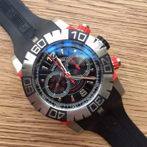 Replica Roger Dubuis Chronoexcel Ultimate Edition Red SS Black Dial Black Rubber Strap - Image 2