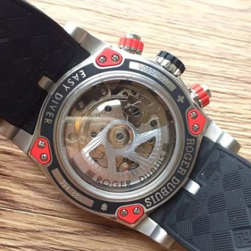 Replica Roger Dubuis Chronoexcel Ultimate Edition Red SS Black Dial Black Rubber Strap - Image 5