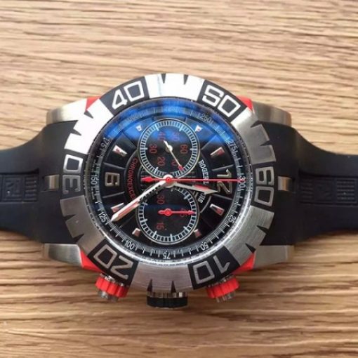 Replica Roger Dubuis Chronoexcel Ultimate Edition Red SS Black Dial Black Rubber Strap - Image 7